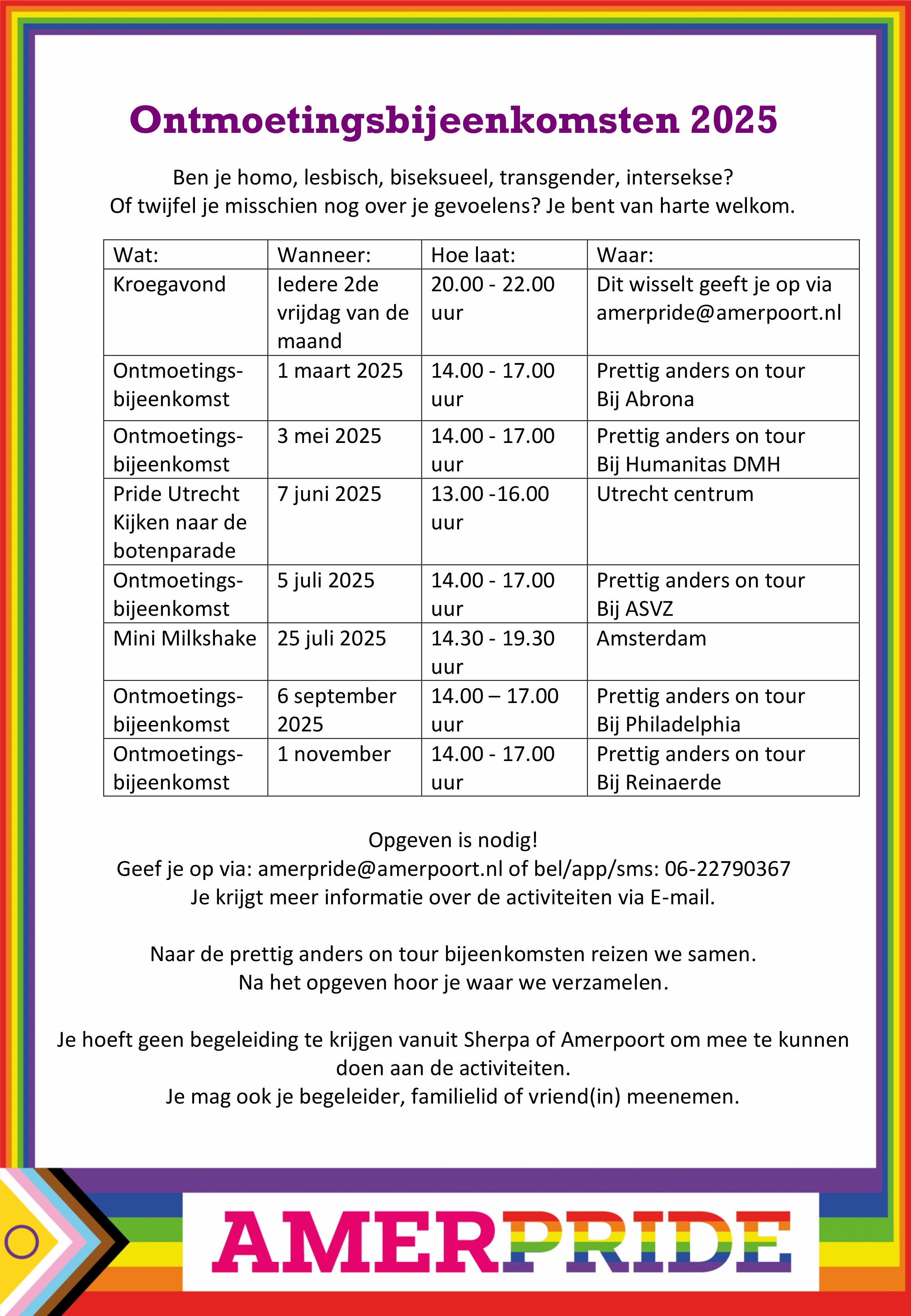 Amerpride activiteiten planning 2025